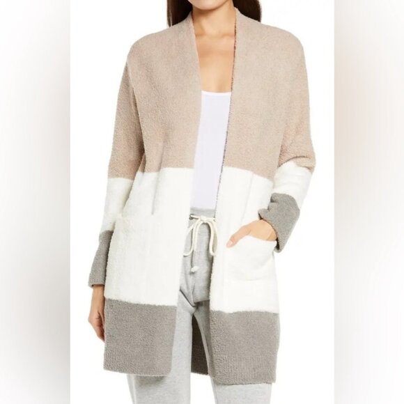 Barefoot Dreams Sweaters - Barefoot Dreams CozyChic Long Weekend Mid-Length Colorblock Pocket Cardigan Sz M